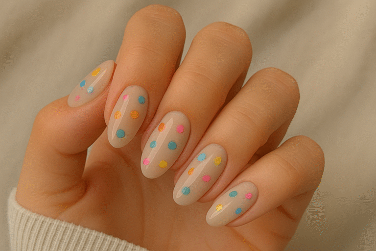 Nude Nails with Colorful Dots