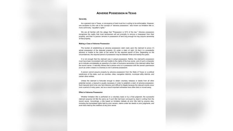 Adverse Possession Laws in Texas