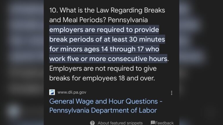 Labor Laws in Pennsylvania Breaks